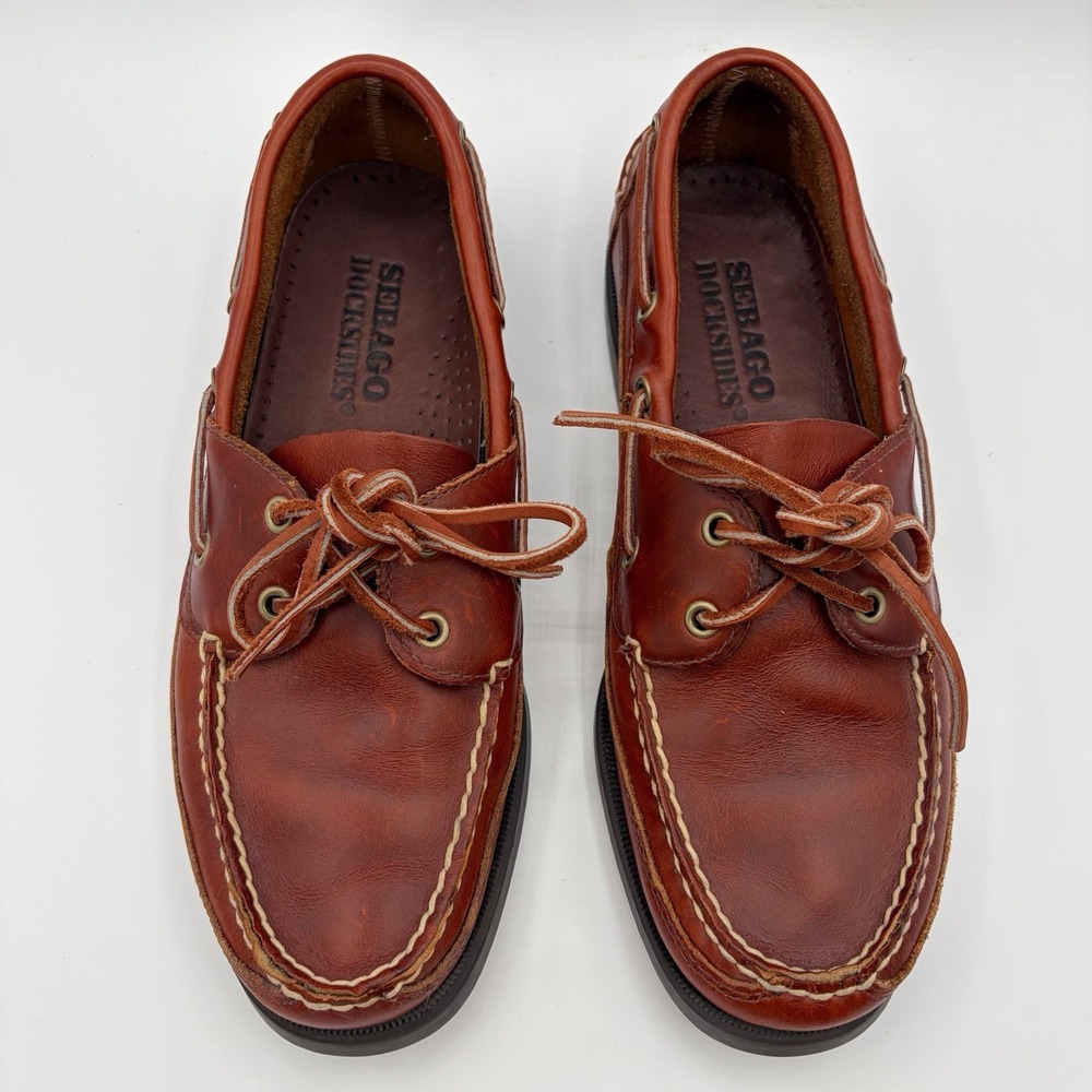 Sebago Men's Dockside Brown Oiled Waxy Leather Boat Shoes Sz 9 Moccasin Loafers